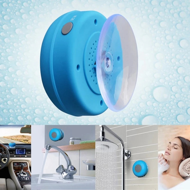 Mini Bluetooth Speaker Shower Subwoofer Waterproof Handsfree Loudspeaker with Suction Cup Mic for Bathroom Pool Beach Car Phone