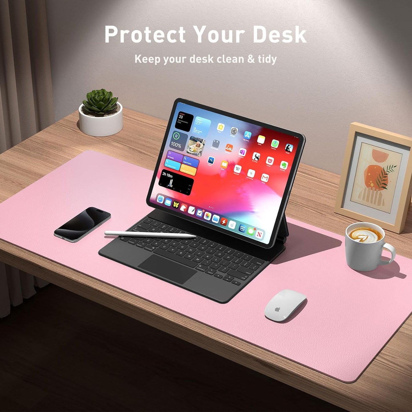 Leather Desk Pad Protector,Mouse Pad,Office Desk Mat, Non-Slip PU Leather Desk Blotter,Laptop Desk Pad,Waterproof Desk Writing Pad for Office and Home (31.5" X 15.7", Fairy Pink)