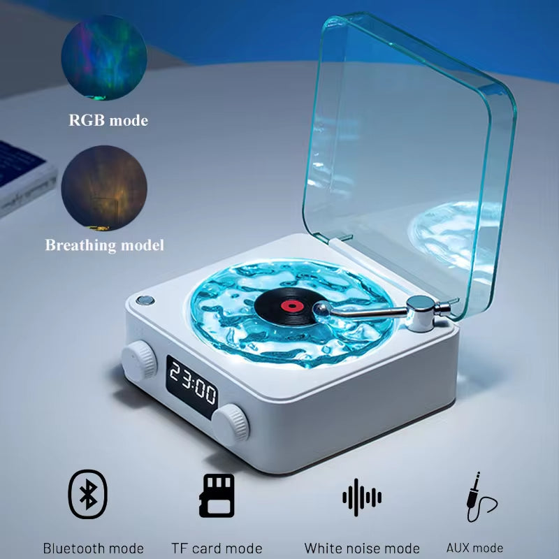 Waves Vinyl Player Bluetooth Speaker with White Noise Retro Turntable Speaker Sleep Aid Vitrola Shaped Speaker with RGB Light