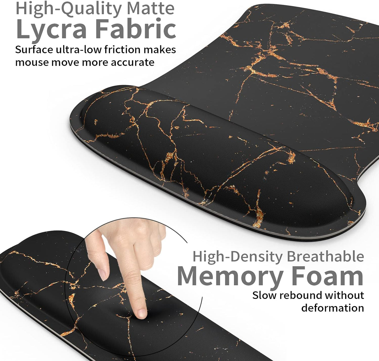 PULAIXIN Ergonomic Mouse Pad Wrist Support & Keyboard Set Memory Foam Non-Slip Rubber Base Cute Mouse Mat Coaster for Home,Computer,Office Easy Typing and Relieve Wrist Pain - Black Marble