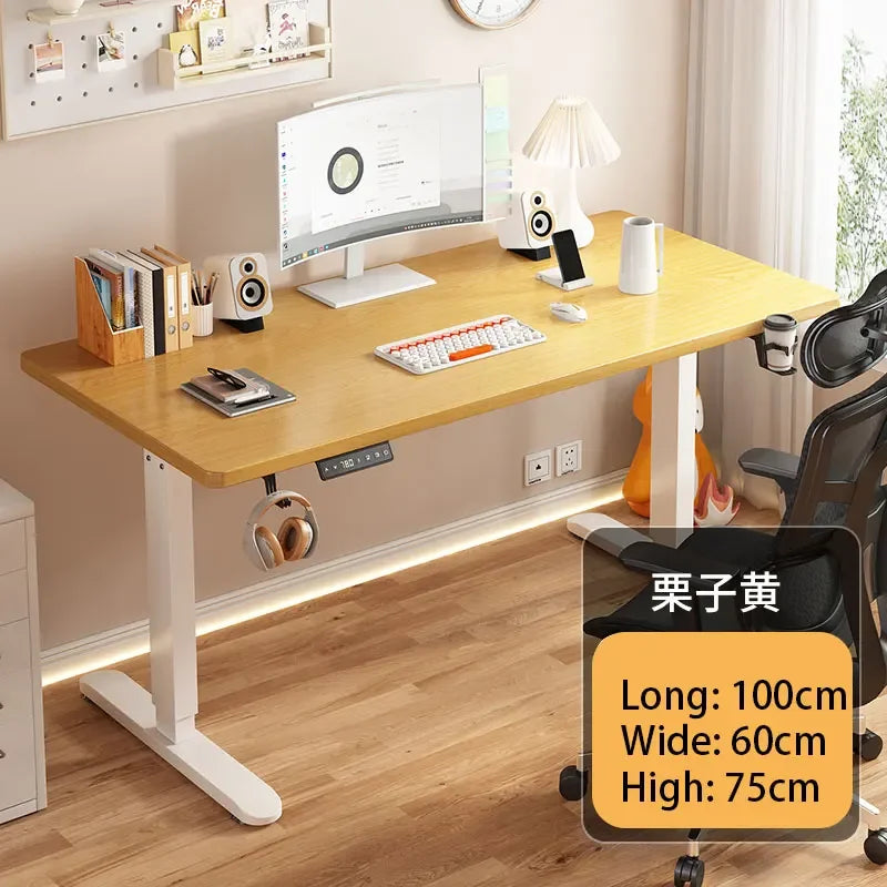 Electric Height Adjustment Computer Desks Solid Wood Computer Table  Adjustable Lift Esports Desk Home Learning Office Table