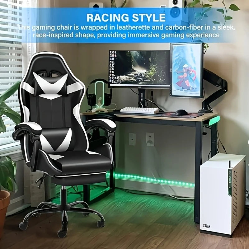 Simple Deluxe Gaming Chair With Footrest, Big And Tall Gamer Chair, Racing Style Adjustable Swivel Office Chair