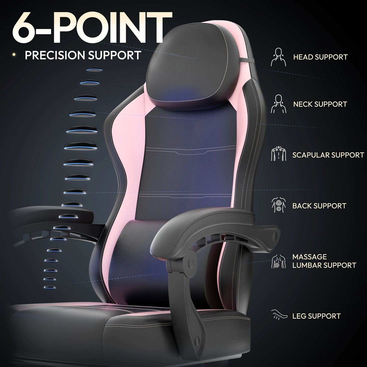 Gaming Chair With Pocket Spring Cushion, Ergonomic Game Chair With Massage Lumbar Support And Footrest For Adults