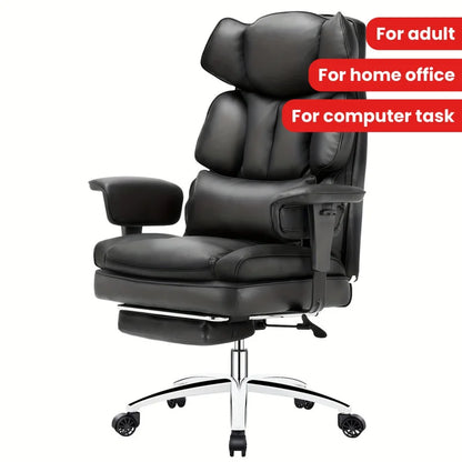 Big And Tall Adjustable Height PU Leather Home Office High Back Reclining Desk Chair With Footrest, Armrest